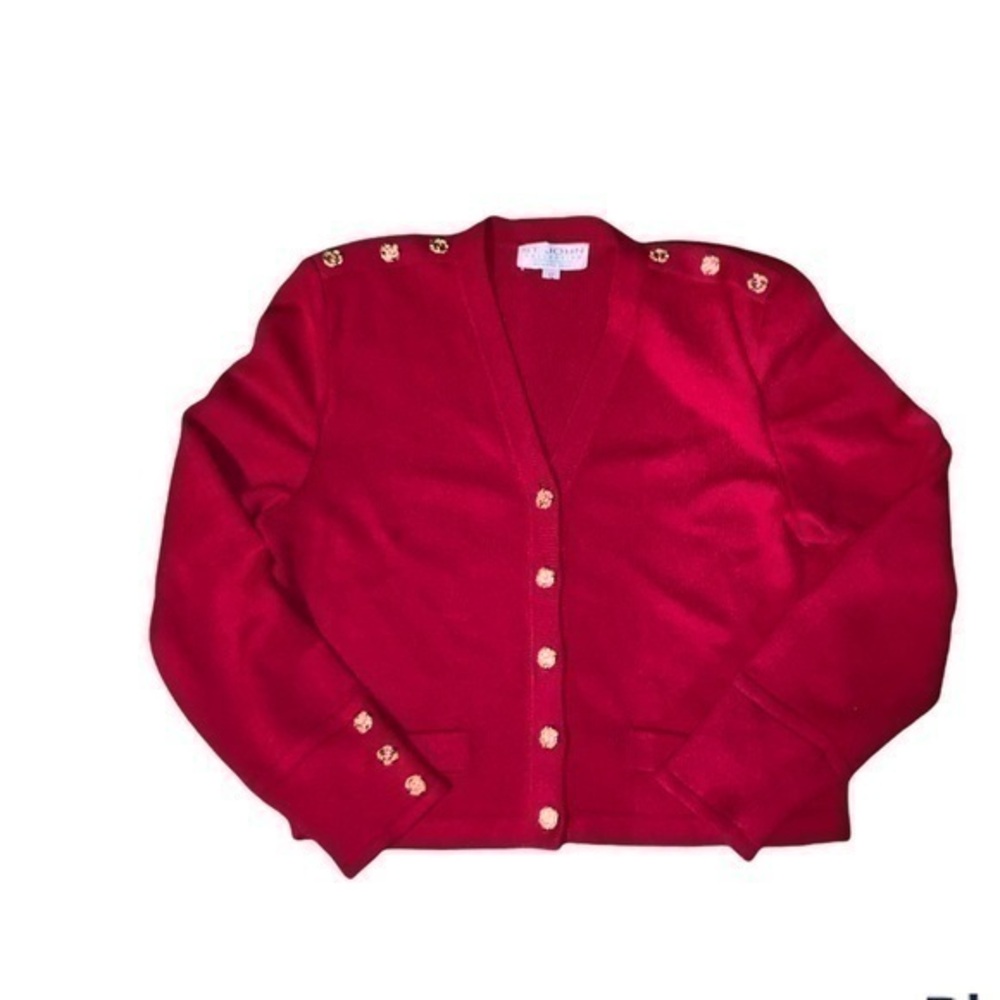 St. John collection by Marie gray red cardigan jacket